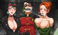 1boy 2d 2girls animal_ears ass athletic athletic_female background bare_shoulders batman_(series) big_ass big_breasts black_clothing blurry blurry_background blush breasts bust busty cat_ears catwoman chest cleavage clothed_female clothed_male clothing color curvaceous curvy curvy_figure dc dc_comics digital_media_(artwork) dominant_female eyebrows eyelashes eyes eyewear female female_focus femdom fit fit_female fmm_threesome front_view fully_clothed gag gagged gloves goggles goggles_on_forehead green_eyes hair hair_bun half-closed_eyes handjob handjob_through_clothing hero heroine hips hourglass_figure huge_ass huge_breasts human human_only large_ass large_breasts legs light-skinned_female light_skin lips lipstick looking_at_another male male/female male_blushing mask mature mature_female motion_lines open_bodysuit open_clothes pamela_isley poison_ivy questionable_consent red_clothing red_hair robin_(dc) robin_(tim_drake) selina_kyle shiny_skin shivering shoulders slim slim_waist straight superhero sweat thick thick_hips thick_legs thick_thighs thief thighs threesome tied_hair tim_drake top_heavy top_heavy_breasts tora_tora trio upper_body villain villainess voluptuous voluptuous_female waist wet wide_hips