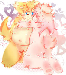 ambiguous_gender blue_eyes hair half-erect male penis pink_eyes pink_fur pink_hair tsurugi yellow_fur