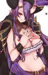 breasts cleavage cute hair_over_one_eye hannahhyrule oni oni_horns pirate_girl purple_hair virtual_youtuber