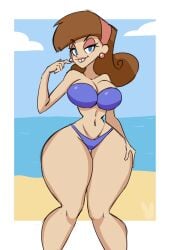 aged_up beach big_ass big_breasts bikini blue_eyes brown_hair earrings genderswap_(mtf) large_ass large_breasts mature_female milf nickelodeon public rule_63 slemka swimsuit the_fairly_oddparents thick_thighs timantha timmy_turner wide_hips