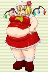 bbw belly_overhang big_belly big_breasts big_female blush chubby chubby_female embarrassed fat fat_arms fat_ass fat_female fat_fetish fat_girl fat_woman fatty flandre_scarlet holding_belly large_female nerizou obese obese_female overweight overweight_female plump pork_chop squishing_belly thick_thighs touhou weight_gain