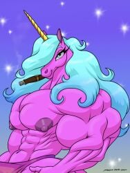 abs anthro biceps big_muscles cigar doodledan86 hair horn large_muscles long_hair male muscles muscular muscular_arms muscular_male nipples pecs unicorn