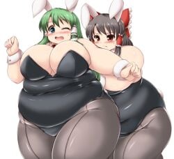 bbw belly_overhang big_belly big_breasts big_female blush bunny_ears bunnysuit chubby chubby_female embarrassed fat fat_arms fat_ass fat_female fat_fetish fat_girl fat_woman fatty kurocaze large_female obese obese_female overweight overweight_female plump pork_chop reimu_hakurei sanae_kochiya thick_thighs touhou weight_gain