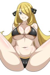 1girls bare_legs bikini blonde_hair cleavage creatures_(company) creatures_inc. cynthia_(pokemon) game_freak grey_eyes nintendo pokemon pokemon_(anime) pokemon_(game) pokemon_dppt pokemon_dppt_(anime) under_boob yxyyxy