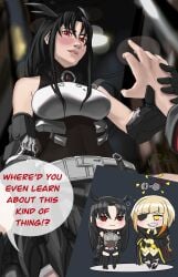 android assertive_female black_hair executioner_(girls'_frontline) female_on_top femdom girls'_frontline m16a1_(boss)_(girls'_frontline) partial_male red_eyes sangvis_ferri straddling vanrielart