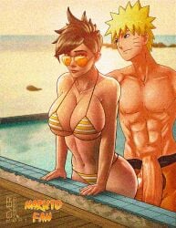 1boy 1girls amenoosa aviator_sunglasses big_ass big_breasts big_penis bikini blonde_hair blonde_male brown_hair crossover eastern_and_western_character edit edited facial_markings looking_over_eyewear looking_over_glasses looking_over_sunglasses naruto naruto_shippuden orange-tinted_eyewear overwatch overwatch_2 penis sunglasses tan_body tinted_eyewear tracer uzumaki_naruto whiskers