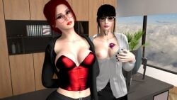 alex_domino big_breasts black_hair breasts_out cleavage exposed_breasts female freckles glasses grabbing_own_breast mary_mushkin nopixel office red_hair tattoo tattoos