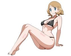 1girls bare_legs bikini blonde_hair blue_eyes human jpeg nintendo pin_up pokemon pokemon_(anime) serena_(pokemon) white_background yxyyxy