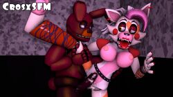 1boy 1girls after_penetration after_sex after_vaginal ahe_gao ahegao_face blue_eyes breasts bunny_boy crosxsfm cum cum_drip cum_in_pussy cum_inside five_nights_at_freddy's five_nights_at_freddy's:_security_breach glamrock_mangle leg_lift open_mouth penis penis_out purple_skin sex spring_bonnie spring_bonnie_(fnaf) standing wolf_girl yellow_eyes