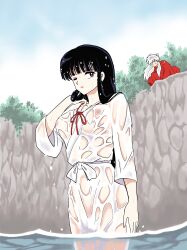 asian asian_female big_breasts breasts female hatsuneemon inuyasha inuyasha_(character) kikyo_(inuyasha) male nipples voluptuous voluptuous_female wet