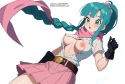 1girls ai_generated blue_eyes bulma_(dragon_ball) bulma_briefs dragon_ball dragon_ball_z female female_only green_hair karmino medium_breasts medium_hair solo_female