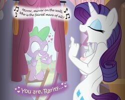 2012 anthrofied breasts cutie_mark edit english_text equine female friendship_is_magic horn horse king-cheetah ladder male musical_note my_little_pony nipples pony rarity_(mlp) sideboob smile smooth_skin spike_(mlp) sweat text unicorn watching