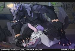 2025 alley alternate_version_at_source american_opossum anal anal_sex anthro anthro_on_anthro anthro_penetrated anthro_penetrating anthro_penetrating_anthro arm_tattoo ass_up black_hair bodily_fluids breath briefcase canid canine canis chest_tattoo collar countershading demon dipstick_tail duo ear_piercing facial_piercing genitals grey_body hair hand_on_head hybrid knot leash leash_pull leashed_collar lying male male/male male_penetrated male_penetrating male_penetrating_male mammal markings marsupial narrowed_eyebrows nose_piercing nose_ring on_front open_mouth penetration penile penile_penetration piercing pink_inner_ear pink_tail pinned poster red_eyes ring_piercing scut_tail sex short_tail size_difference tail tail_markings tattoo tongue tongue_out virginia_opossum wolf zeiro