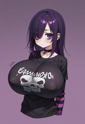 ai_generated big_breasts breasts emo emo_girl female gigantic_breasts huge_breasts nipples_bulge purple_eyes purple_hair tagme