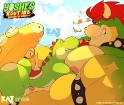 2025 anthro armband big_muscles big_pecs big_penis bodily_fluids body_hair bowser chest_hair collar duo english_description eyebrows genital_fluids genitals green_body green_scales hair half-closed_eyes holding_penis horn hot_dogging kat2skate koopa leaking_precum looking_at_another male male/male mario_bros muscular muscular_anthro muscular_male narrowed_eyes nintendo pecs penis penis_size_difference precum red_eyebrows red_eyes red_hair scales scalie sex size_difference small_tail smile spiked_armband spiked_collar spikes tail yellow_body yellow_scales yoshi