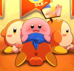 absurd_res alien anus balls bandana_on_head bandana_waddle_dee banner blue_kerchief blush fellatio front_view genitals group hand_on_head hi_res inside kerchief kirby kirby_(series) looking_at_viewer male motion_lines nintendo on_ground oral oral_penetration panel_skew penetration penile penis sex side_view slurping tepigfan101 waddle_dee waddling_head