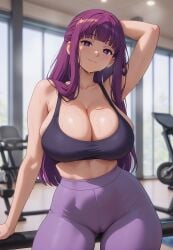 1girls 2025 ai_assisted ai_generated anime bangs big_breasts blunt_bangs breasts bust cameltoe chest cleavage clothed_breasts clothed_female covered_nipples curvy female female_focus female_only fern_(sousou_no_frieren) frieren_beyond_journey's_end giant_breasts gym gym_clothes heavy_breasts hi_res high_quality high_resolution highres holding hot huge_boobs huge_breasts large_breasts long_hair looking_at_viewer massive_boobs massive_breasts navel pm_me_reine purple_eyes purple_hair solo sousou_no_frieren sports_bra sportswear stable_diffusion sweat thick_thighs thighs wide_hips yoga_pants