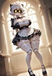 ai_generated big_ass big_breasts cyn_(murder_drones) full_body grey_hair maid_uniform md_love murder_drones short_hair standing twintails yellow_eyes