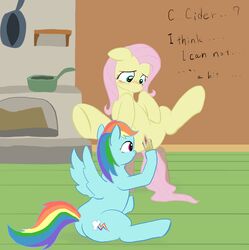 2girls blush cider duo english_text equine female female_only feral feral_on_feral fluttershy_(mlp) friendship_is_magic looking_down my_little_pony nude peeing pegasus pissing pussy rainbow_dash_(mlp) sex shy spread_legs spreading text yuri