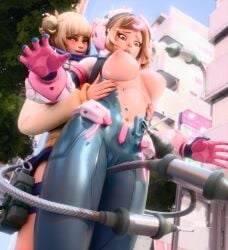 2girls himiko_toga_(cosplay) horny_female jdv juno_(overwatch) kiriko_(overwatch) my_hero_academia overwatch uravity_juno yuri