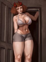 big_breasts bra casato demon_lord_(casato) female original_character spandex_shorts