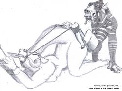 alien bondage bound dharken dug female male monochrome sebulba sex star_wars straight tauntaun