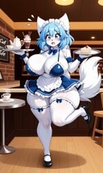 ai_generated animal_ears animal_tail anthro anthro_female anthro_only blue_eyes blue_hair blush cafe embarrassed embarrassed_female female female_focus female_only furry furry_female furry_only holding_object huge_breasts maid maid_cafe maid_headdress maid_outfit maid_uniform medium_hair pixai shy silver_platter skimpy_bikini skimpy_clothes stockings tagme thick_thighs thigh_highs thighhighs vtuber white_fur wide_hips wolf_ears wolf_tail wolfychu youtube youtuber youtuber_girl