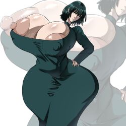 big_nipples dress fubuki_(one-punch_man) green_dress hourglass_figure hourglass_figured_female hyper_breasts hyper_hourglass idkbigtitlover nipple_slip one-punch_man