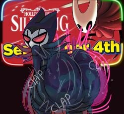 absurd_res ass ass_up bodily_fluids butt_focus clap clap_(sound_effect) clapping clothing grimm_(hollow_knight) hi_res hollow_knight hollow_knight:_silksong sweat sweatdrop sweater sweaty_butt sweaty_legs team_cherry topwear twerking