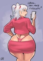 1girls absurd_res absurd_resolution absurdres alternate_version_available ass ass_focus back_view big_ass big_butt bottom_heavy bubble_ass bubble_butt curvaceous curvy curvy_female curvy_figure exposed_ass fat_ass female female_focus female_only gray_eyes grey_eyes hair_ornament hair_ribbon holding_object holding_phone huge_ass huge_butt large_ass light-skinned_female light_skin original original_character phone pink_clothing pink_thong pink_underwear rear_view simple_background solo solo_female solo_focus tagme tako_(zestysauce) thick_ass thick_thighs thighs thong twintails underwear viewed_from_behind voluptuous voluptuous_female whale_tail whale_tail_(clothing) white_hair zestysauce