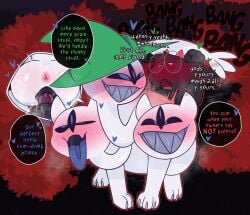 3_eyes 3_heads ahe_gao animal_genitalia animal_vulva anus black_body black_fur blue_tongue blush blush_lines bodily_fluids canine_genitalia canine_vulva clover_(deltarune) crushpepper deltarune drooling english_text female female_on_top fur genitals grinning_at_partner hi_res horn looking_pleasured lying multi_eye multi_head on_back on_lap on_top ralsei saliva sharp_teeth sitting sitting_on_lap speech_bubble tagme teeth text tongue tongue_out undertale_(series) vaginal_penetration white_body