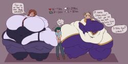 1boy 2girls askora blonde_hair brown_hair fat fat_female fat_fetish female growth growth_drive growth_sequence himiko_toga izuku_midoriya male midnight_(my_hero_academia)_(cosplay) miruko_(cosplay) multiple_girls my_hero_academia nemuri_kayama_(cosplay) obese obese_female ochako_uraraka rumi_usagiyama_(cosplay) smooshed ssbbw weight_gain weight_gain_sequence