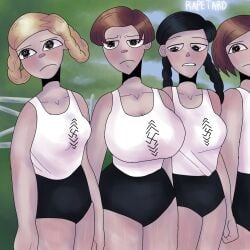 20th_century 4girls aroused aroused_face aroused_female aryan bdm big_breasts black_eyes black_hair black_short_shorts black_shorts blonde_female blonde_hair blonde_hair_female braid braided_hair braided_twintails breasts brown_hair bund_deutscher_mädel envy female female_focus female_only german german_female germany girl girls girls_only hios historical history hitler_youth hitlerjugend league_of_german_girls looking_at_breasts looking_away medium_breasts nazi nazi_germany nazi_imagery not_porn pigtail propaganda rapetard s0d0my_s1n serious serious_face serious_look short_hair shorts small_breasts straight_hair swastika tank_top thighs twintails white_tank_top wide_hips young young_female young_females