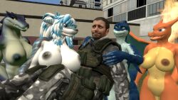1boy 3d 4girls alligator_girl anthro_female breasts charizard charizard_girl clothed clothed_male clothed_male_nude_female clothing completely_nude crocodile dragon dragon_girl female furry furry_female furry_shark garry's_mod garrysmod hecu hecu_shark human human_male male multiple_girls nipples nude nude_femaleanthro shark shark_girl