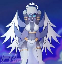 1girls angel angel_girl angel_wings aureola bare_arms bare_legs bare_shoulders bare_thighs big_breasts blue_eyes blush clothed clothing color emily_(hazbin_hotel) female female_focus female_only fkimnsfw hazbin_hotel hi_res large_breasts long_hair looking_at_viewer solo solo_female tagme thick_thighs vivienne_medrano white_hair