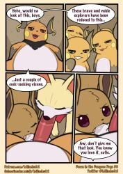 absurd_res balls bodily_fluids collaborative collaborative_fellatio collaborative_oral collaborative_sex dialogue eevee fellatio female fennekin generation_1_pokemon generation_6_pokemon genitals hi_res kerchief kerchief_only male milachu92 mostly_nude neckerchief neckerchief_only neckwear nintendo oral penile penis pokemon pokemon_(species) pokemon_mystery_dungeon raichu saliva sex size_difference spike_chunsoft