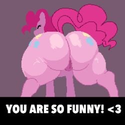 1girls animal_genitalia animated animated_gif anus anus_peek ass ass_clapping ass_focus big_ass bottom_heavy bouncing_ass bubble_butt caption clapping_cheeks closed_eyes equine equine_genitalia equine_pussy fat_ass female female_only feral fixed_version friendship_is_magic gif huge_ass jiggle jiggling_ass large_ass massive_ass my_little_pony pink_body pink_hair pink_tail pinkie_pie_(mlp) ponut pussy solo syrupglazed thick_ass thick_thighs twerking wide_hips