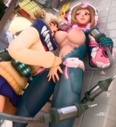 2girls himiko_toga_(cosplay) horny_female jdv juno_(overwatch) kiriko_(overwatch) my_hero_academia overwatch uravity_juno yuri
