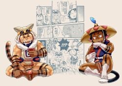 2boys animal_ears animal_feet animal_hands animal_tail balls biceps big_penis black_hair blue_eyes blush bottomless brown_fur brown_hair capcom censor_bar censored censored_penis clawed_fingers clawed_toes claws closed_eyes crossed_legs dark_skin drooling embarrassed erection feathers feline feline_humanoid felyne foreskin foreskin_folds full_body funny_face fur fur_scarf gay goggles goggles_on_head headwear hi_res humanized humanoid_penis legs_apart light_skin male male_only markings markings_on_body markings_on_leg mature_male melynx mknskhnbs monster_hunter monster_hunter_portable_3rd muscles muscular muscular_arms muscular_legs muscular_male muscular_thighs original_character penis pointless_censoring pubic_hair quadriceps remastered retracted_foreskin sake_cup saliva saliva_trail shocked short_hair simple_background sitting sleeveless snot tail thick_penis transformation uncircumcised uncut veiny_penis whiskers white_fur wide_eyed yaoi young yukumo_(armor)