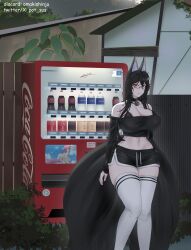 1female 1girls 9_tails black_hair black_tail female fox fox_ears fox_girl fox_tail kemonomimi kitsune omaki pot_sus red_eyes roblox roblox_avatar robloxian vending_machine