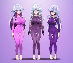 barefoot bodysuit danganronpa empty_eyes female female_only femsub fire_emblem gloves hypnosis julia_(fire_emblem) kirigiri_kyouko long_hair mind_control multiple_females multiple_girls multiple_subs nihilego orange_eyes parasite patchouli_knowledge pokemon purple_background purple_eyes purple_hair shinzu shinzu031 short_hair simple_background standing touhou