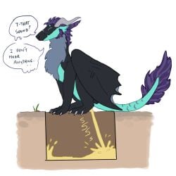 anthro backlasch bodily_fluids dragon embarrassed female female_peeing genital_fluids hole_(pit) hole_in_floor mythological_creature mythological_scalie mythology peeing peeing_into_pit scalie solo steam unavailable_at_source urine urine_on_ground urine_pool