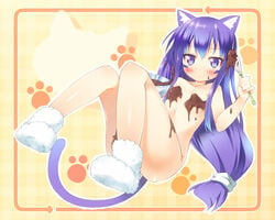 acchi_kocchi animal_ear animal_ears cat_ears cat_tail chocolate cooking miniwa_tsumiki purple_hair