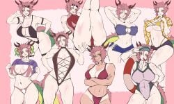 alternate_costume antlers collage comic_hand dragon_girl duel_monster female golden_eyes large_breasts muscular red_hair suntan swimsuit yu-gi-oh! zoodiac_drident