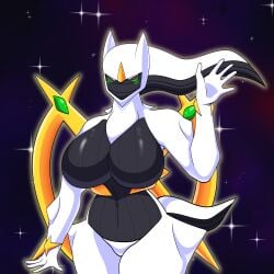 1:1 absurd_res anthro anthrofied arceus big_breasts breasts cosmic_background creatures_(company) creatures_inc. featureless_breasts female game_freak gen_4_pokemon generation_4_pokemon hi_res legendary_pokemon looking_at_viewer mythical_pokemon nintendo nude nude_female pokemon pokemon_(species) pokemon_dppt pokemorph red_eyes solo space space_background white_body zeta_wolfer