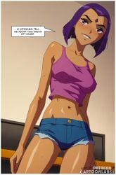 ai_generated caption caption_box captioned cartoon_network cartoony comic comic_page comic_strip comics dc_comics naked nude nude_female purple_hair rachel_roth raven_(dc) sequence story story_at_source story_in_picture superhero superheroine teen_titans text text_box text_bubble tv words