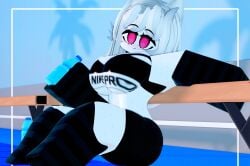 3d after_workout breasts clothed clothing girl l1ztroy pink_eyes roblox robloxian source_request tagme thighs water white_hair