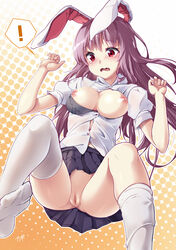 animal_ear bra breasts bunny_ear cofepig nipples nopan reisen_udongein_inaba thighhighs touhou