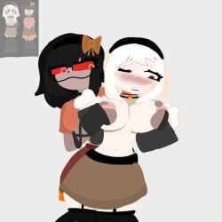 >:3 >_< deviantart_link elementibox female human humanoid incredibox_mod incredibox_warm_like_fire looking_at_another nipple_play nipple_squeeze nipple_touching norvator original_character playing_with_nipple playing_with_nipples scared silly squeezing_breast tagme touching_breast traced_art