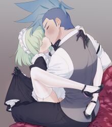 2boys androgynous burrrnt burrrntlemon clothed clothing femboy galo_thymos hidden_penetration lio_fotia maid maid_uniform yaoi